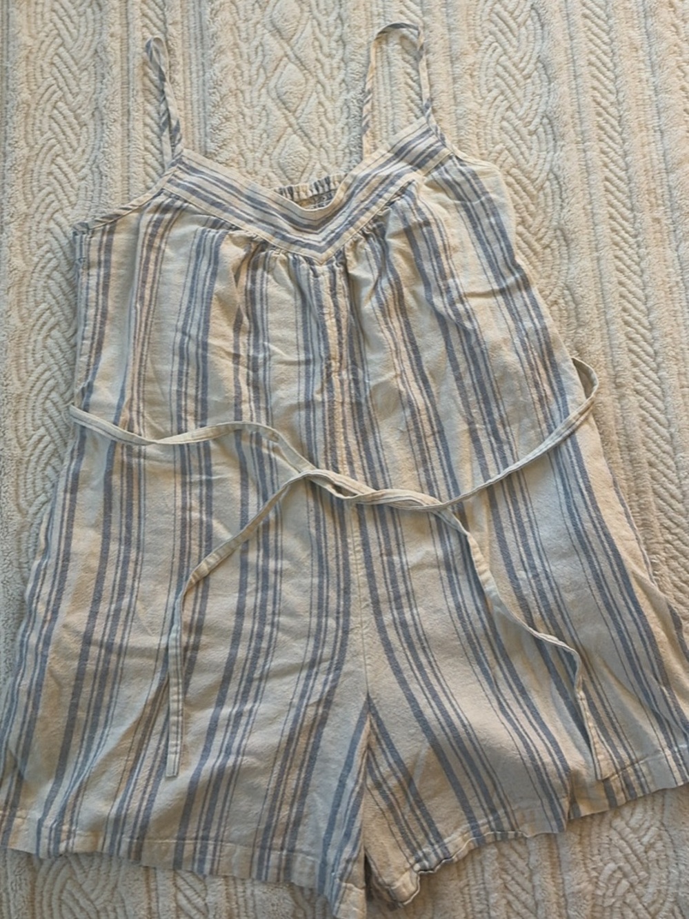 Uniqlo Blue and Cream Striped Spaghetti Strap Romper
